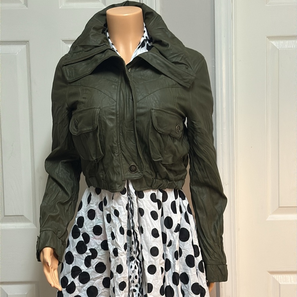 BEBE Faux Leather Green Jacket - Picture 10 of 16